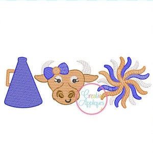 Sketch Stitch Girl Longhorn Cheer Megaphone Digital Machine Embroidery Design 5 Sizes, cheer embroidery, megaphone embroidery, longhorns