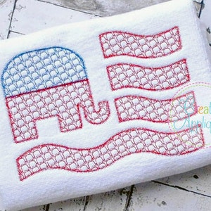Republican Flag with Elephant Digital Machine Embroidery Design 4 sizes, republican flag embroidery, republican party embroidery