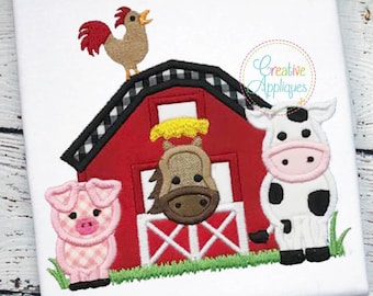 Barn Farm Animals Digital Machine Embroidery Applique Design 5 sizes, barn applique, farm animals applique, barn animals applique,