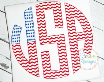 Natural Circle Flag Stars Stripes Monogram Embroidery Alphabet Font Digital Machine Embroidery, circle font, monogram font, American flag