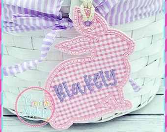 Rabbit Silhouette Tag In the Hoop Applique Machine Embroidery Design, in the hoop tag applique design, easter rabbit tag, bunny tag