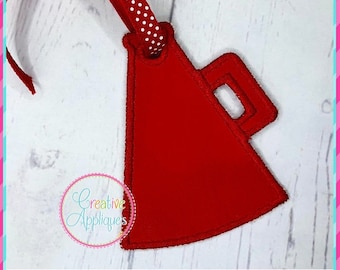 Megaphone Tag In the Hoop Applique Embroidery Design 4 Sizes, bag tag, in the hoop tag design, in the hoop bag tag embroidery, backpack tag