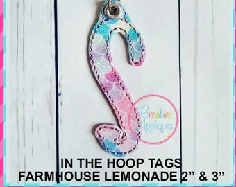 In The Hoop Farmhouse Lemonade Alphabet Letter Tag Digital Machine Embroidery Applique Design 2 sizes, luggage tag, backpack tag, bag tag
