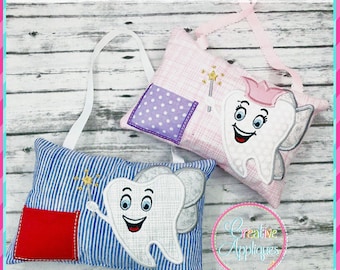 Boy + Girl Tooth Fairy Pillow In the Hoop Set Machine Embroidery Design, in the hoop pillow applique design, tooth fairy pillow
