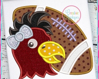 Rooster Girl Football Applique Digital Machine Embroidery Design 4 sizes, Rooster mascot, Rooster, Rooster team, Rooster