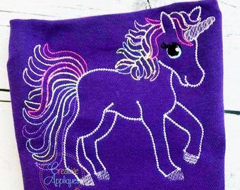 Sketch Stitch Rainbow Unicorn Digital Machine Embroidery Design 4 sizes, unicorn applique, rainbow pony applique, rainbow unicorn applique