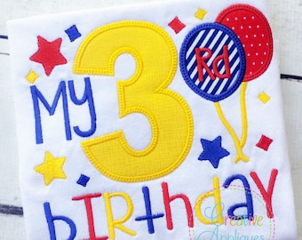 My 3rd Birthday Applique Digital Machine Embroidery Design 4 Sizes, 3rd birthday applique, third birthday applique, number 3 applique