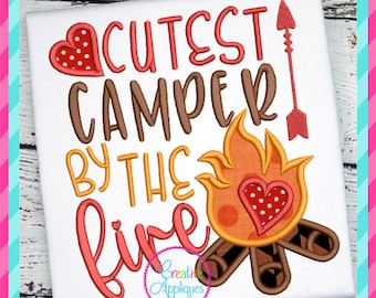 4 Sizes Cutest Camper By The Fire Digital Machine Embroidery Design, camping embroidery, camper applique, camping applique