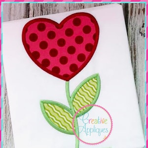 Heart Flower Digital Machine Embroidery Applique Design 5 Sizes, heart flower applique, flower heart applique, valentine applique