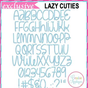 8 Sizes Lazy Cuties Alphabet Font Digital Machine Embroidery, A to Z, numbers, symbols, embroidery font, embroidery alphabet