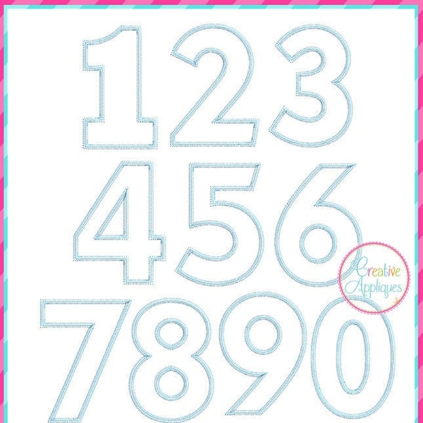 Zigzag Stitch Block Number Set Applique Digital Machine Embroidery Design 7 Sizes, applique numbers, plain numbers basic numbers