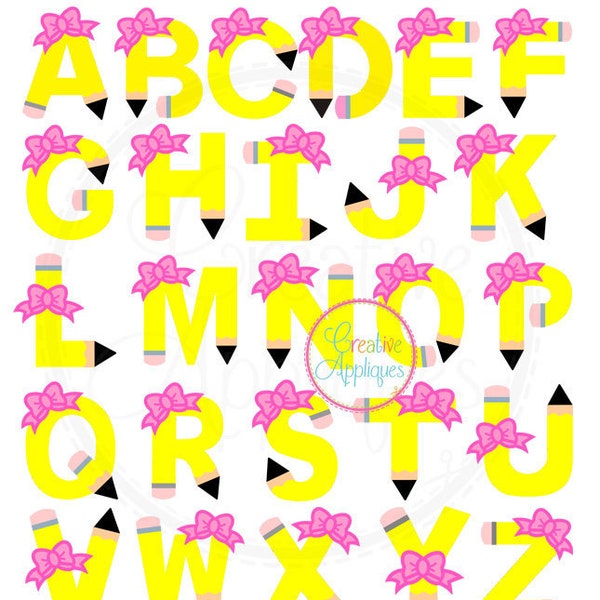 Pencil Bow Alphabet Letter SVG Cutting File, school svg, pencil svg, pencil cut file, pencil svg cut file, monogram cut file, pencil svg cut