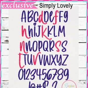 EXCLUSIVE Simply Lovely Embroidery Font Machine Embroidery, 7 sizes, A to Z, numbers, punctuation, satin stitch, script embroidery font
