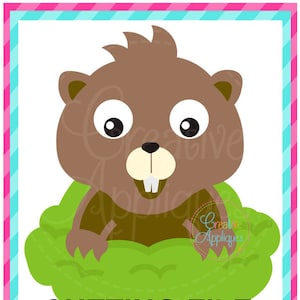 May include: A brown cartoon beaver with big eyes and a toothy grin peeks out from a green bush. The text "CUTTING FILE" is printed below the image.