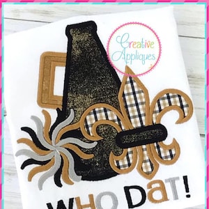 Fleur de Lis Megaphone Cheer Applique Digital Machine Embroidery Design 4 Sizes, fleur de lis applique, saints cheer megaphone applique