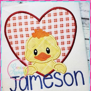 Valentine Chick Heart Digital Machine Embroidery Applique Design 4 SIZES, applique de poussin, broderie de poussin, broderie de poussin