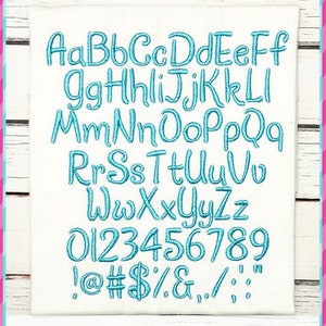 May include: A blue embroidered font set with uppercase letters, numbers, and punctuation marks. The font is available in five sizes: 0.5", 0.75", 1", 1.25", and 1.5".