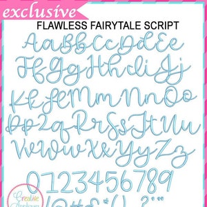 EXCLUSIEVE Flawless Fairytale Script Borduurwerk Font Machine Borduurwerk Ontwerp, nummers, interpunctie, machine borduurwerk lettertype alfabet