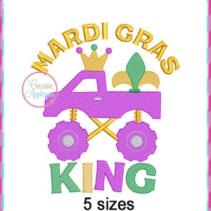 Sketch Stitch Mardi Gras King Digital Machine Embroidery Design 5 Sizes, mardi gras embroidery, mardi gras truck