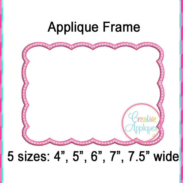 Scallop Rectangle Monogram Frame Machine Embroidery Applique Design 5 sizes, rectangle frame, applique frame, applique monogram frame