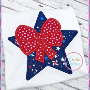 Star Bow Digital Machine Embroidery Design 4 Sizes, patriotic embroidery, 4th of july, star applique, bow applique