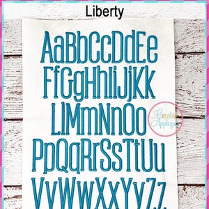 8 Sizes Liberty Embroidery Font Digital Machine Embroidery, A to Z upper and lower case letters, tall embroidery font, skinny font image 2
