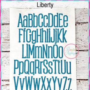 8 Sizes Liberty Embroidery Font Digital Machine Embroidery, A to Z upper and lower case letters, tall embroidery font, skinny font image 2