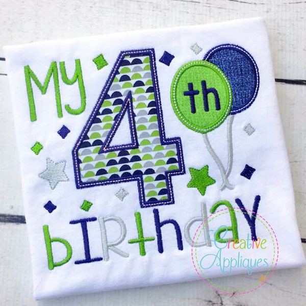 My 4th Birthday Applique Digital Machine Embroidery Design 4 Sizes, 4th birthday applique, fourth birthday applique, number 4 applique