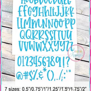 7 Sizes Farmhouse Lemonade Embroidery Alphabet Font Digital Machine Embroidery, A to Z, numbers, symbols, punctuation