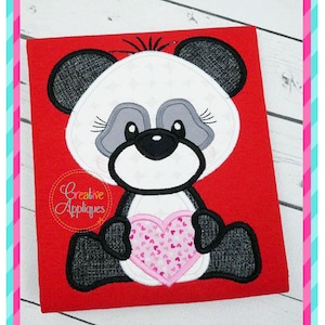 Girl Valentine Panda Digital Machine Embroidery Applique Design 4 Sizes sitting panda applique, heart panda valentine applique