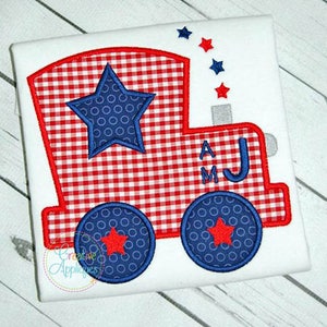Patriotic Train Applique Digital Machine Embroidery Applique Design 4 Sizes, star train applique, train applique, train embroidery