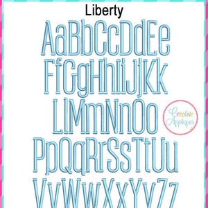 8 Sizes Liberty Embroidery Font Digital Machine Embroidery, A to Z upper and lower case letters, tall embroidery font, skinny font image 1