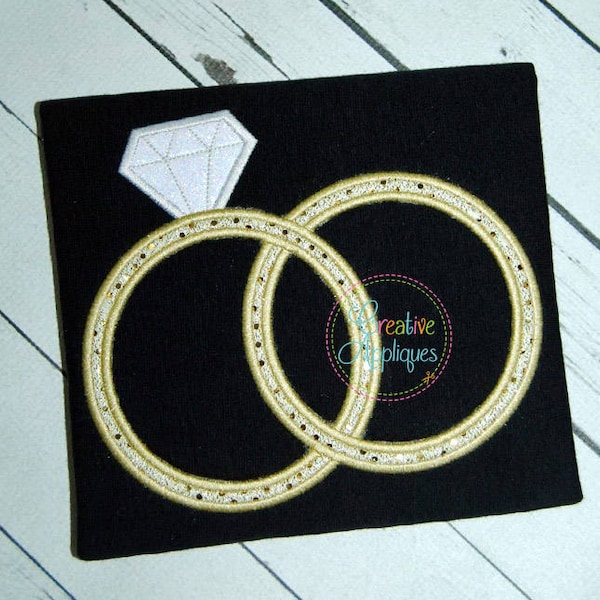 Wedding Ring Applique Digital Machine Embroidery Design 4 Sizes, wedding ring applique, wedding embroidery, rings applique embroidery design