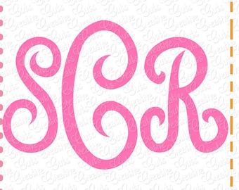 Classic Script Monogram Font SVG eps DXF Cutting File, script font svg, script alphabet cut file, 3 letter monogram font natural circle svg