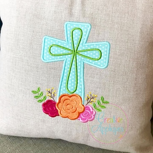 Cross Flowers Machine Embroidery Applique Design, cross applique, cross embroidery, easter cross, he is risen, spring cross applique