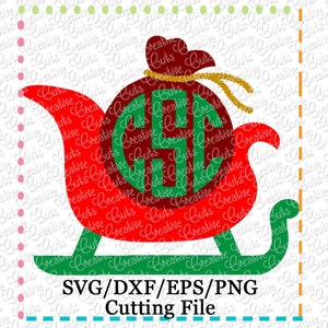 EXCLUSIVE Santa Sleigh Monogram SVG Cutting File, Sleigh cut file, Christmas svg, sleigh cutting file, santa sleigh svg, monogram svg