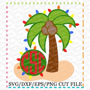 EXCLUSIVE Christmas Palm Tree Monogram SVG Cut File, Christmas svg, Palm Tree cutting file, Palm Tree lights svg, LIMITED commercial use