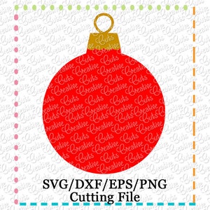May include: Red Christmas ornament with a gold top and the text "Creative Cuts" repeated around the ornament.