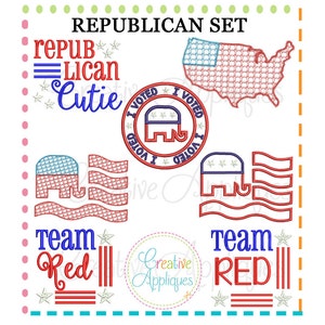 Republican Set Digital Machine Embroidery Applique Design, republican embroidery, republican party embroidery, republican applique