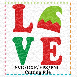 EXCLUSIVE SVG Love Elf Hat Cutting File, elf hat cut file, elf hat svg, Christmas svg, elf hat love svg, love elf hat cut file
