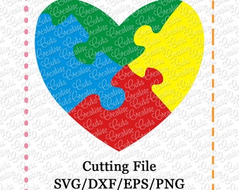 EXCLUSIVE SVG eps  DXF Cutting File Autism Awareness Heart Puzzle svg, autism svg, puzzle piece svg, autism awareness cut file, heart puzzle
