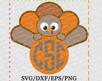 EXCLUSIVE Monogram Turkey Cutting File, thanksgiving cut file, turkey svg, thanskgiving svg, turkey monogram svg, turkey cut file