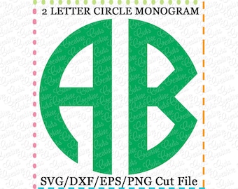 2 Letter Circle Monogram Font SVG eps DXF Cutting File, circle font svg, circle alphabet cut file, 2 letter font svg natural circle font svg