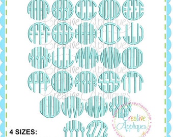 EXCLUSIVE 4 Sizes BX Natural Circle 4 Letter Monogram Embroidery Alphabet Font + 6 frames Digital Machine Embroidery, four letter monogram