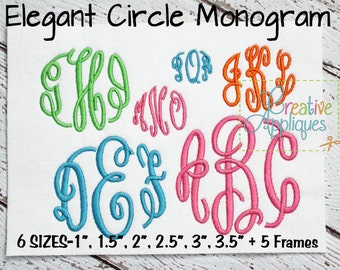 6 SIZES! Elegant Master Circle Embroidery Monogram Alphabet Font Digital Machine Embroidery Design + 5 FRAMES, monogram font, circle font