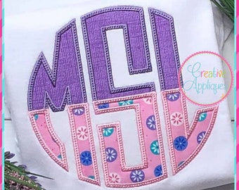 Split 3 Letter Circle Applique Monogram Embroidery Alphabet Font Digital Machine Embroidery, circle monogram font, split circle monogram