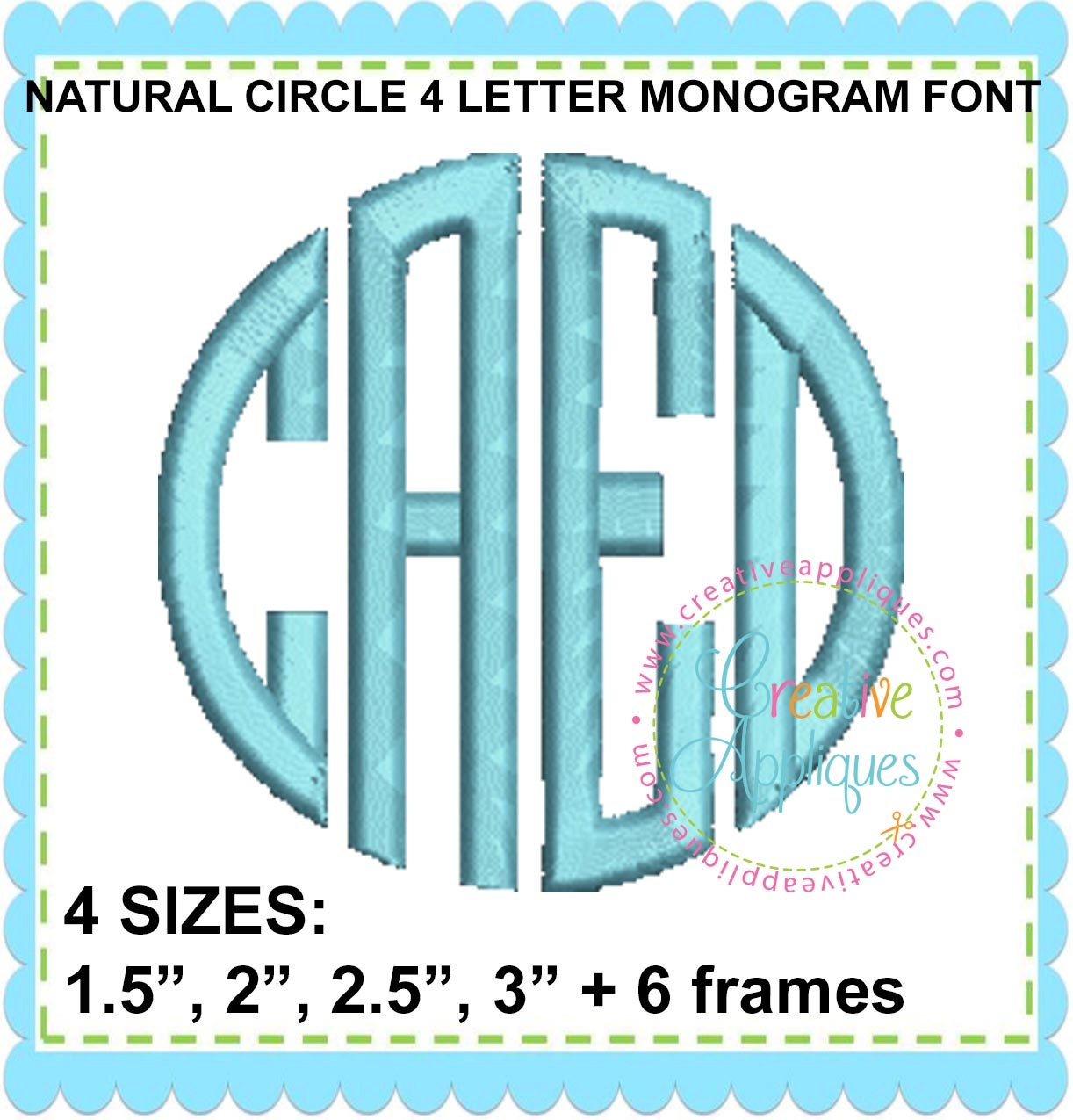EXCLUSIVE 4 Sizes Natural Circle 4 Letter Monogram Embroidery Alphabet ...