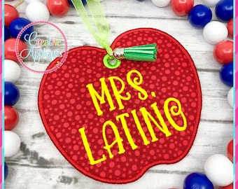 Apple Tag In the Hoop Applique Embroidery Design 5 Tamaños, etiqueta de bolsa, en el diseño de etiqueta de aro, en el bordado de etiqueta de bolsa de aro, etiqueta de mochila