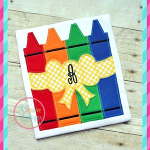Zigzag Stitch Crayon with Bow Digital Machine Embroidery Applique Design 5 sizes, crayon applique design pattern, monogram applique