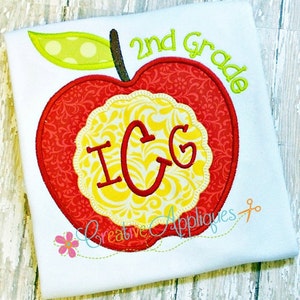 Scallop Monogram Apple Digital Machine Embroidery Applique Design 4 sizes